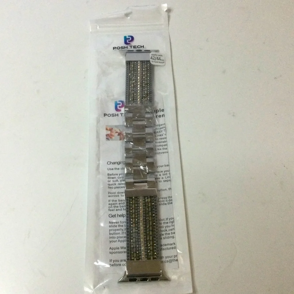 POSH TECH BEADED BRACELET STRAP GOLD GREY APPLE WATCH  FITS 42-44mm NWT